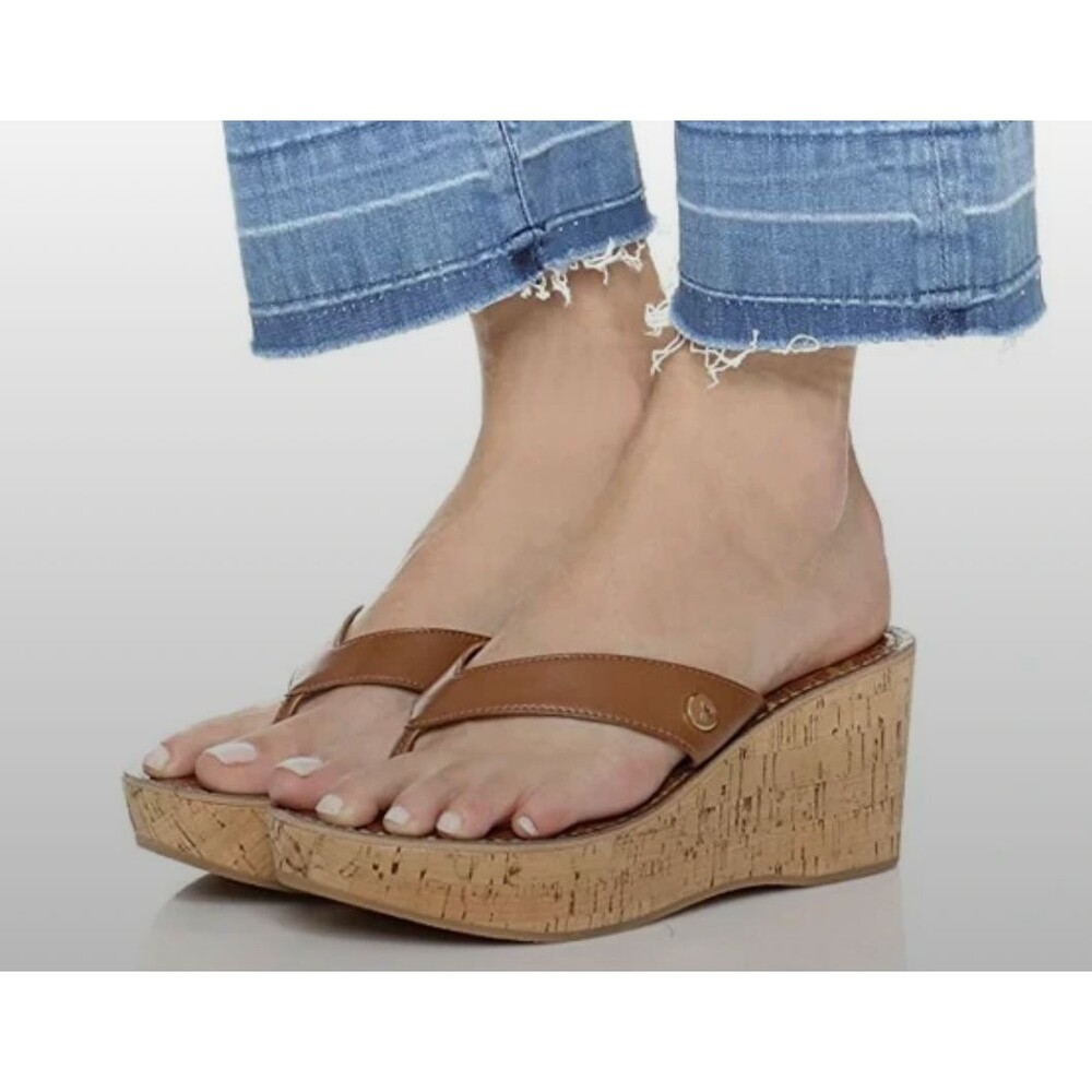 Sam Edelman Cogac Leather Platform Wedge Hippy Boho Cork Sandals, Sz. 7
